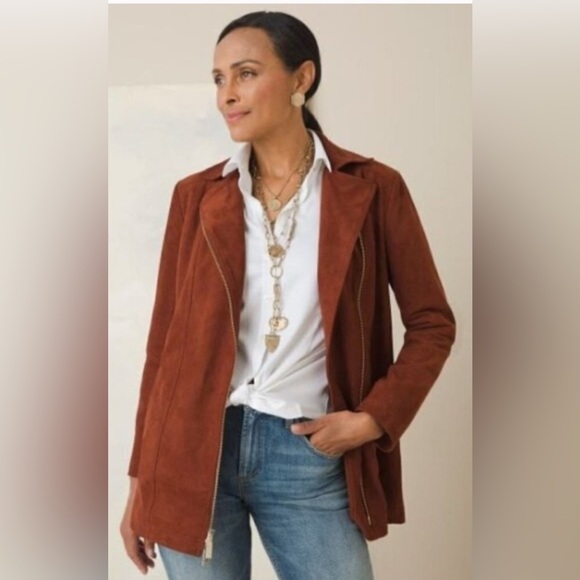 New Chicos Elongated Moto Jacket Luxe  Faux Suede in Rich Mahogany 4/6 Small - Picture 1 of 13